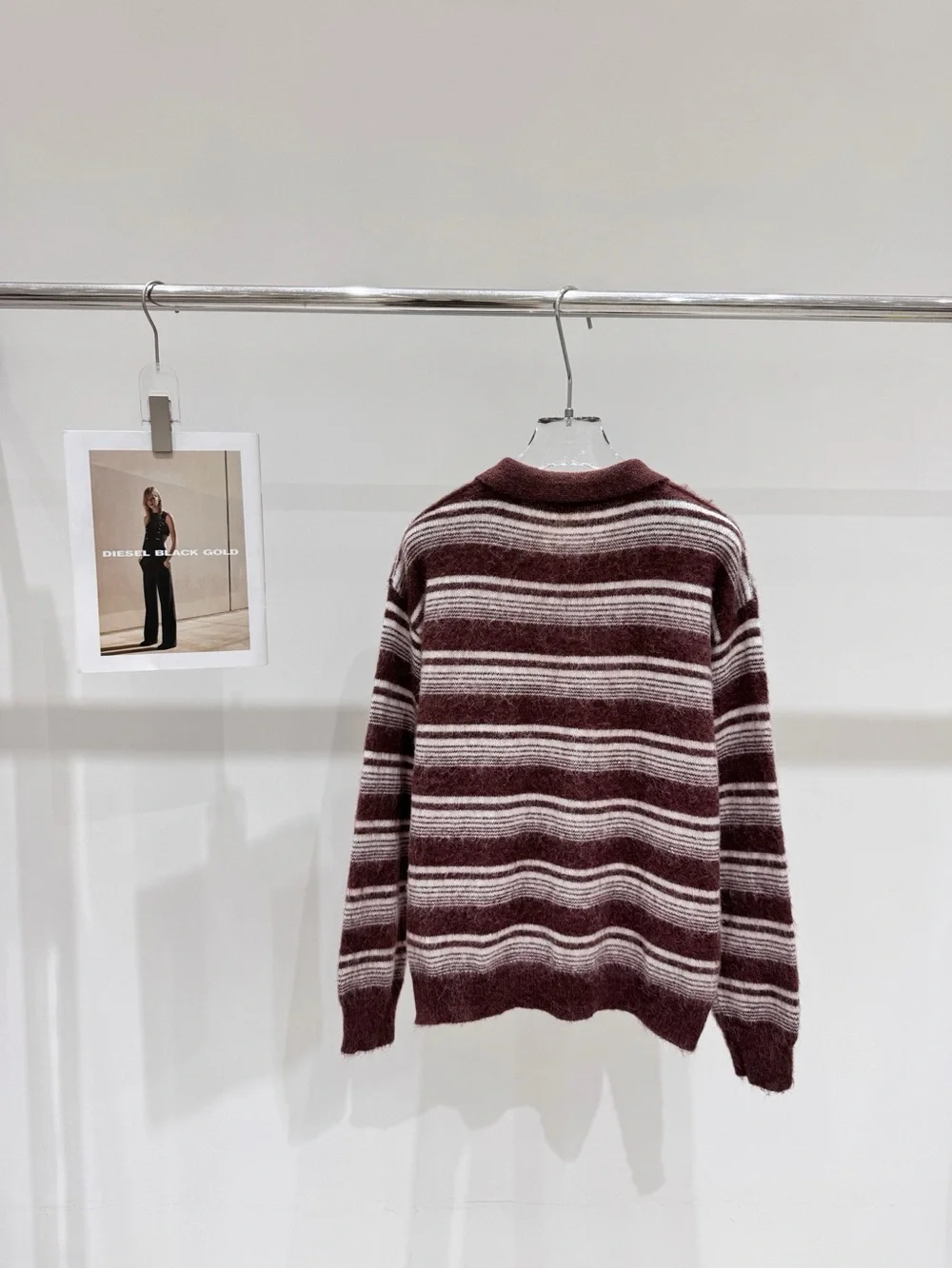 Miu Miu Burgundy and White Striped Polo-Neck Sweater